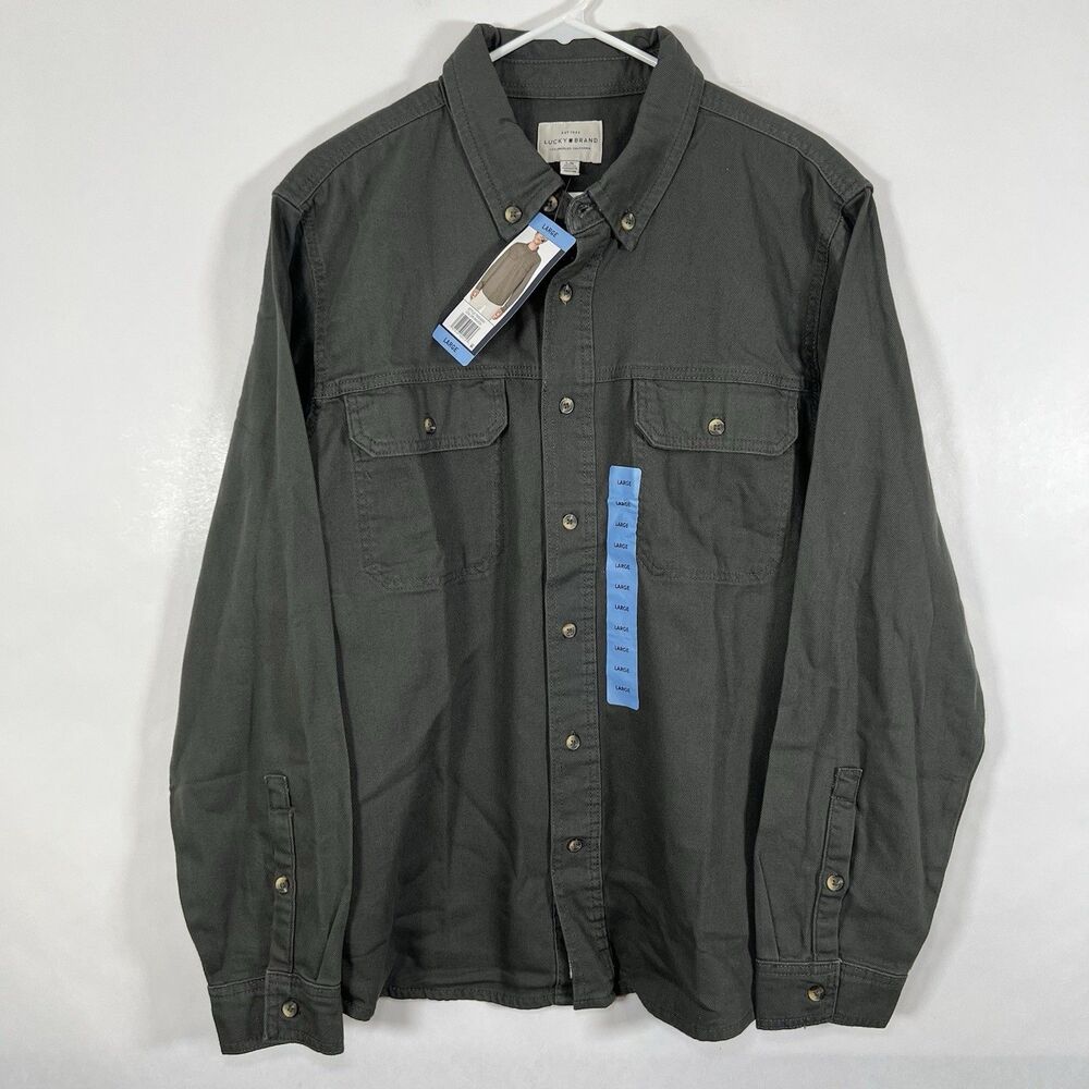 Lucky Brand Button Down Heavy Flannel Shirt Mens Size Large Gray Long Sleeve NWT